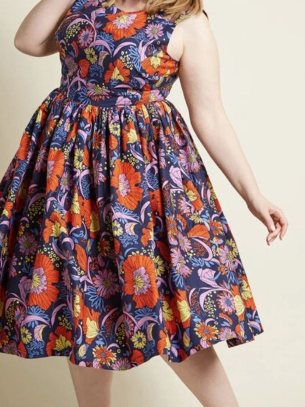 Modcloth Fabulous Fit and Flare Navy Floral